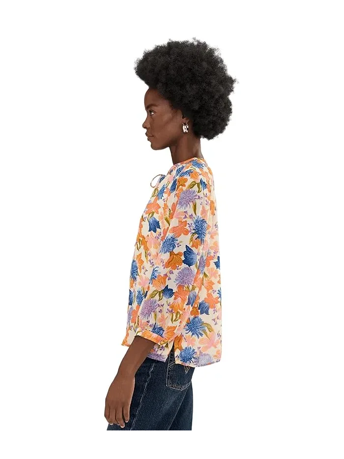 Блуза с цветочным принтом Tie Neck Peasant Sleeve Blouse Vince Camuto — изображение 3 из 5, красный