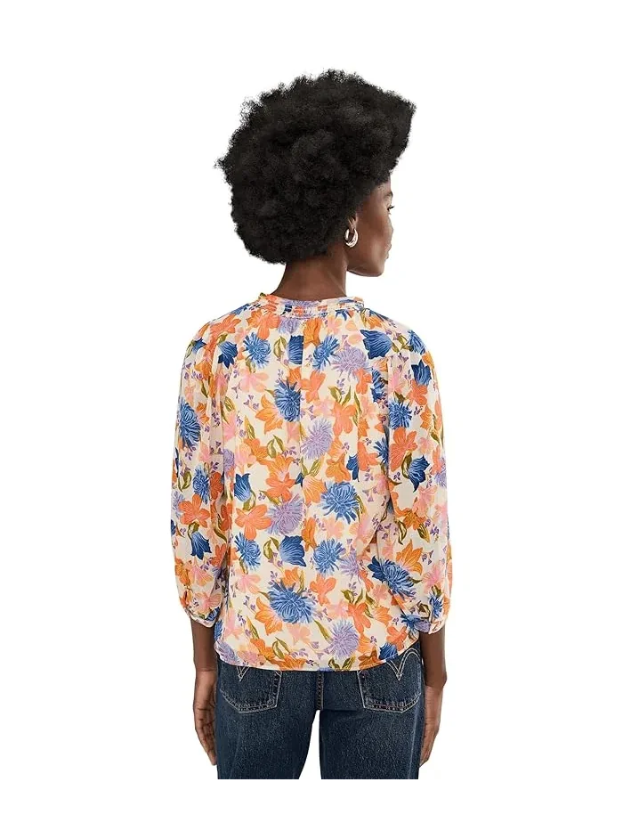 Блуза с цветочным принтом Tie Neck Peasant Sleeve Blouse Vince Camuto — изображение 4 из 5, красный