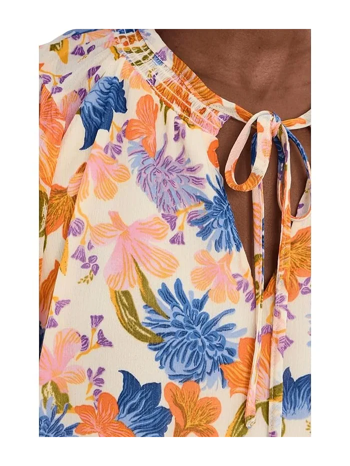 Блуза с цветочным принтом Tie Neck Peasant Sleeve Blouse Vince Camuto — изображение 5 из 5, красный
