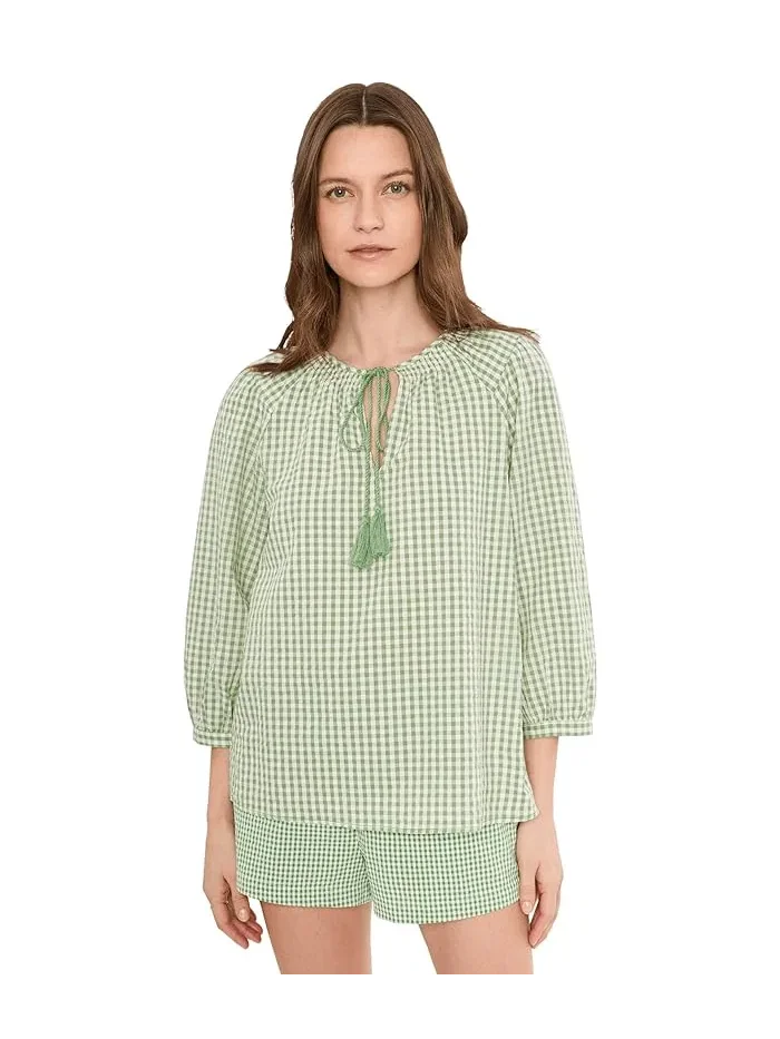 Блуза с галстуком и рукавами-крестьянка принт Vince Camuto