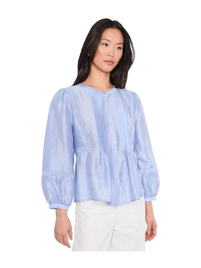 Блуза с плиссированным передом Crew Neck With Pleated Front Vince Camuto — изображение 1 из 5, какао