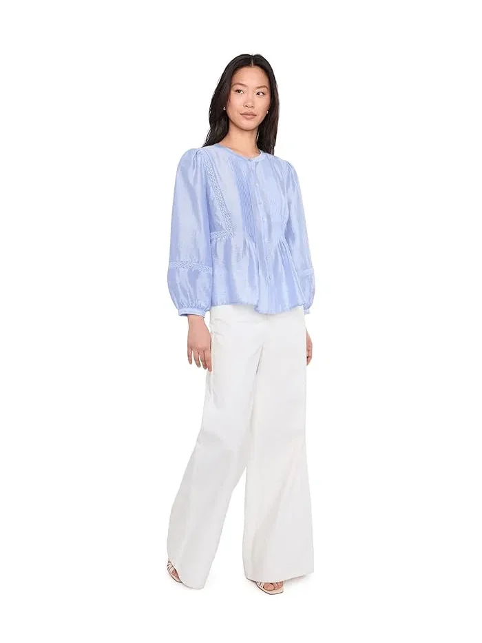 Блуза с плиссированным передом Crew Neck With Pleated Front Vince Camuto — изображение 2 из 5, какао