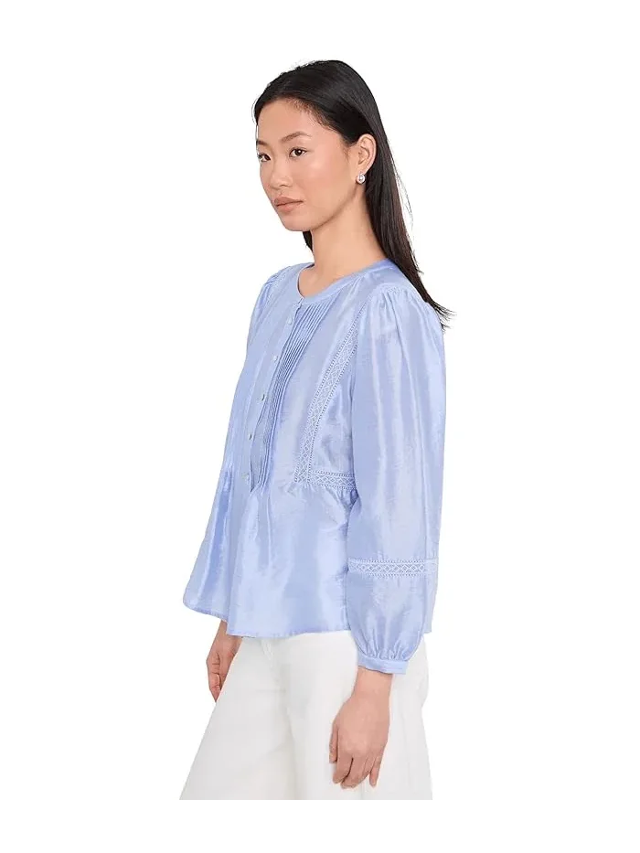 Блуза с плиссированным передом Crew Neck With Pleated Front Vince Camuto — изображение 3 из 5, какао