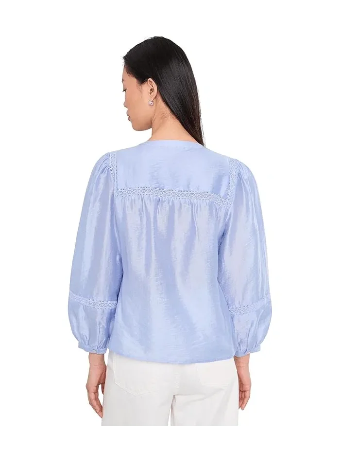 Блуза с плиссированным передом Crew Neck With Pleated Front Vince Camuto — изображение 4 из 5, какао