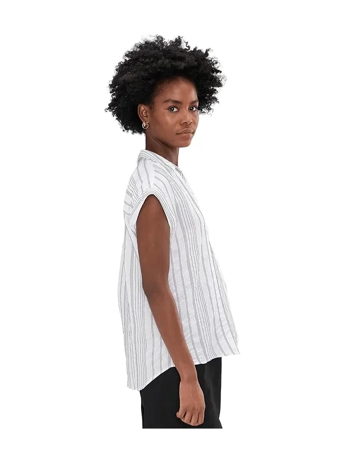 Блуза с воротником короткий рукав Relaxed Collar Short Sleeve Blouse Vince Camuto — изображение 3 из 5, небесный