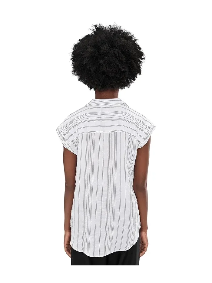 Блуза с воротником короткий рукав Relaxed Collar Short Sleeve Blouse Vince Camuto — изображение 4 из 5, небесный