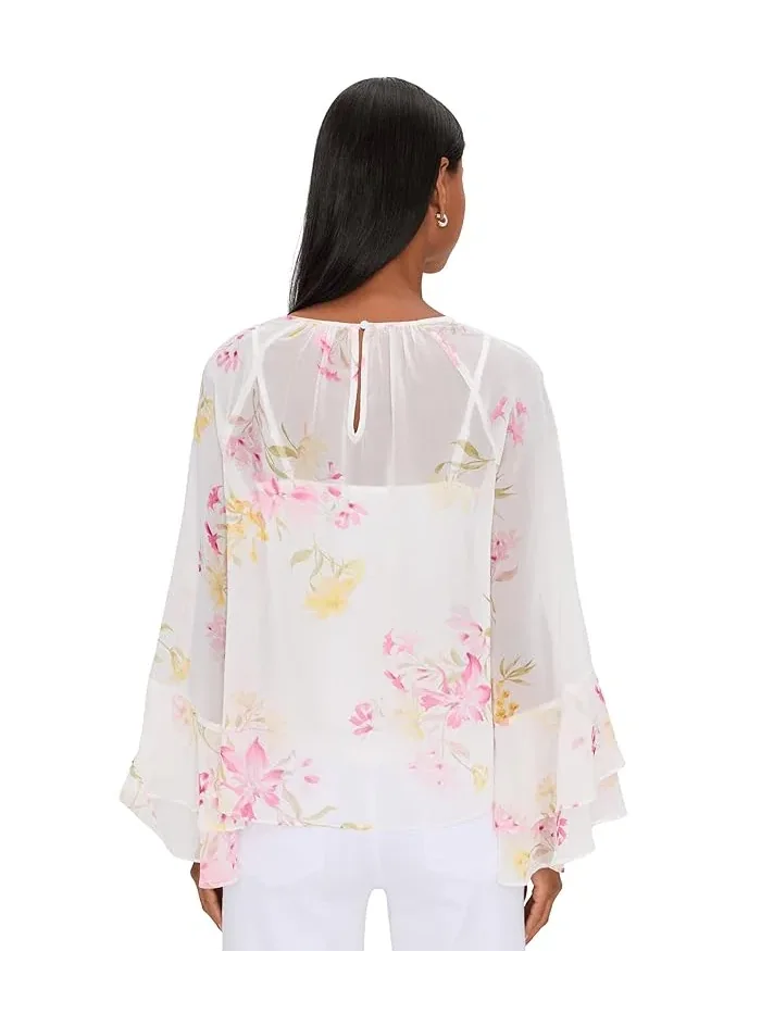 Блуза с воланами на рукавах Double Ruffle Sleeve Vince Camuto — изображение 4 из 5, кремовый