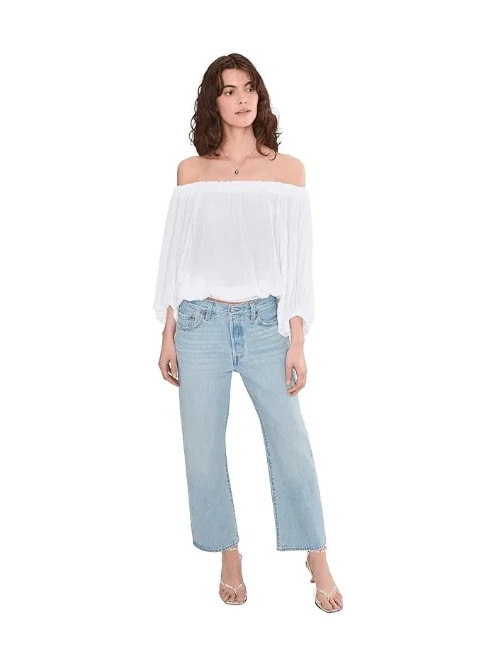 Блуза с открытыми плечами плиссированная Off The Shoulder Pleated Vince Camuto — изображение 2 из 5, белый