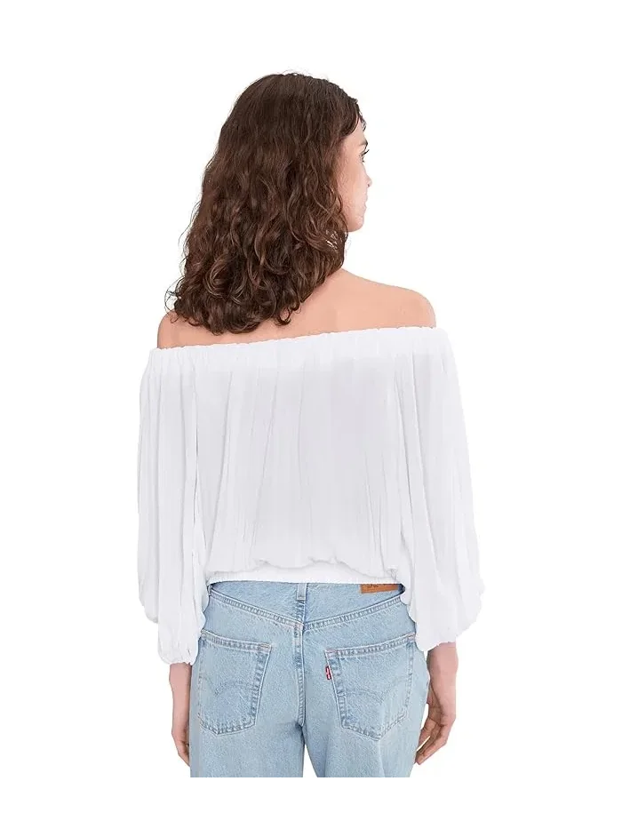 Блуза с открытыми плечами плиссированная Off The Shoulder Pleated Vince Camuto — изображение 4 из 5, белый