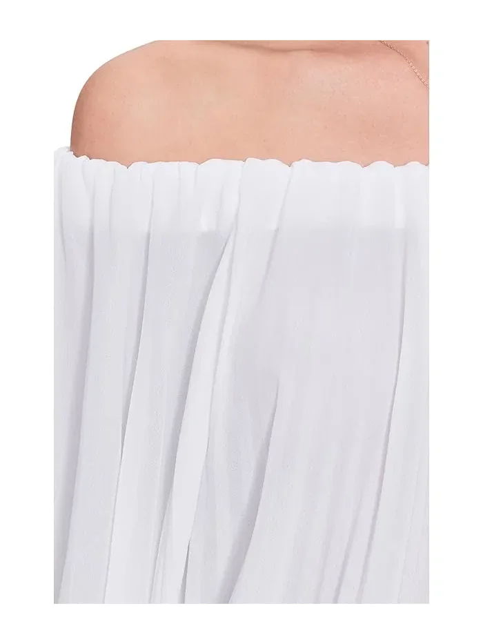 Блуза с открытыми плечами плиссированная Off The Shoulder Pleated Vince Camuto — изображение 5 из 5, белый