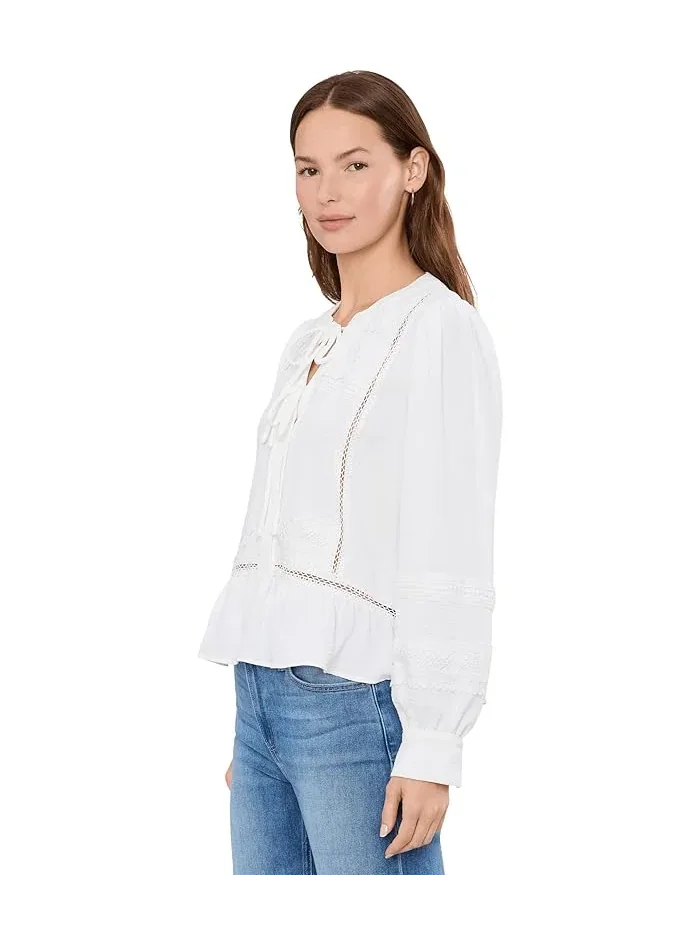 Блуза с кружевной кокеткой и завязками Vince Camuto — изображение 3 из 5, белый