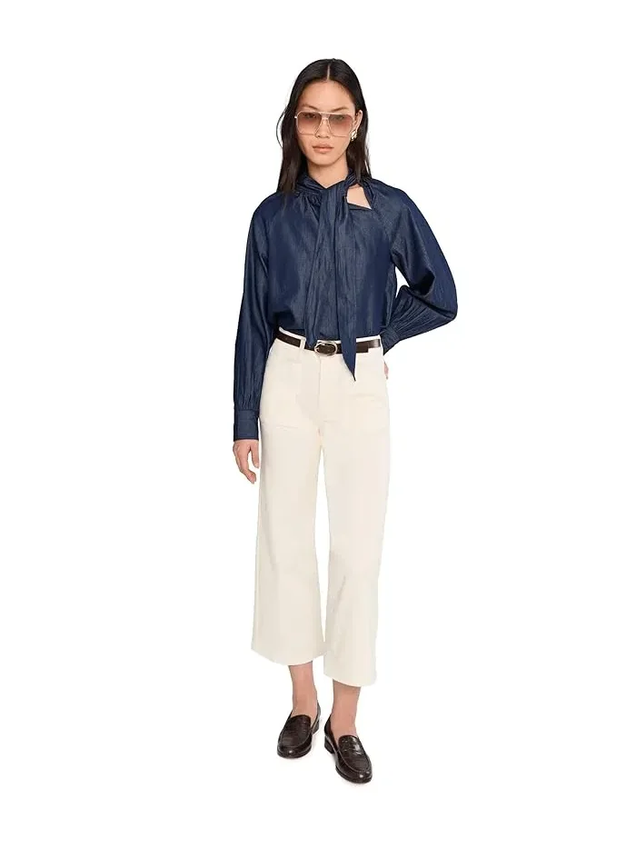 Блуза с бантом Raglan Seam Neck Bow Shirtail CeCe — изображение 2 из 5, классический темно-синий