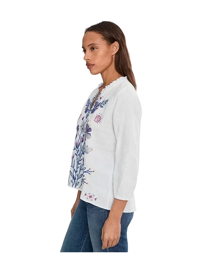 Блуза с оборками Ruffle Field Blouse - Adina Johnny Was — изображение 3 из 5, белый
