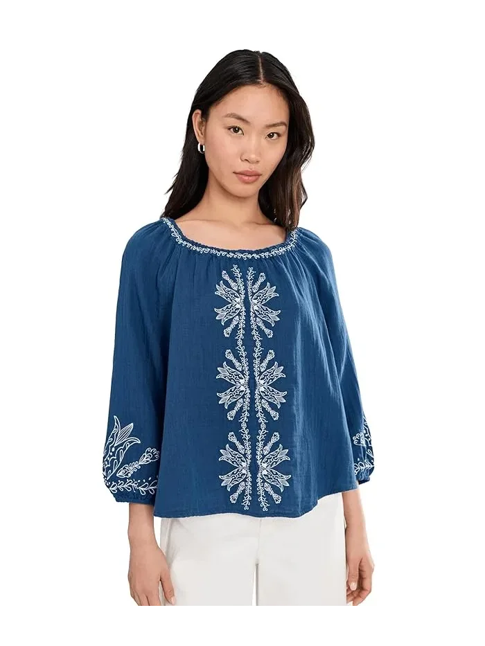 Блуза с вышивкой Petite 3/4 Sleeve Woven Top Liverpool Los Angeles — изображение 1 из 5, синий