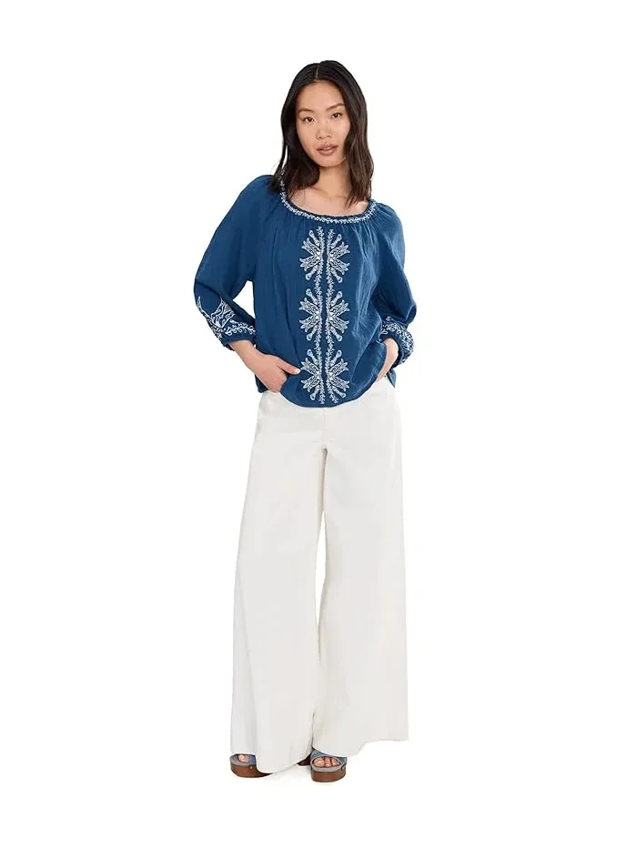 Блуза с вышивкой Petite 3/4 Sleeve Woven Top Liverpool Los Angeles — изображение 2 из 5, синий