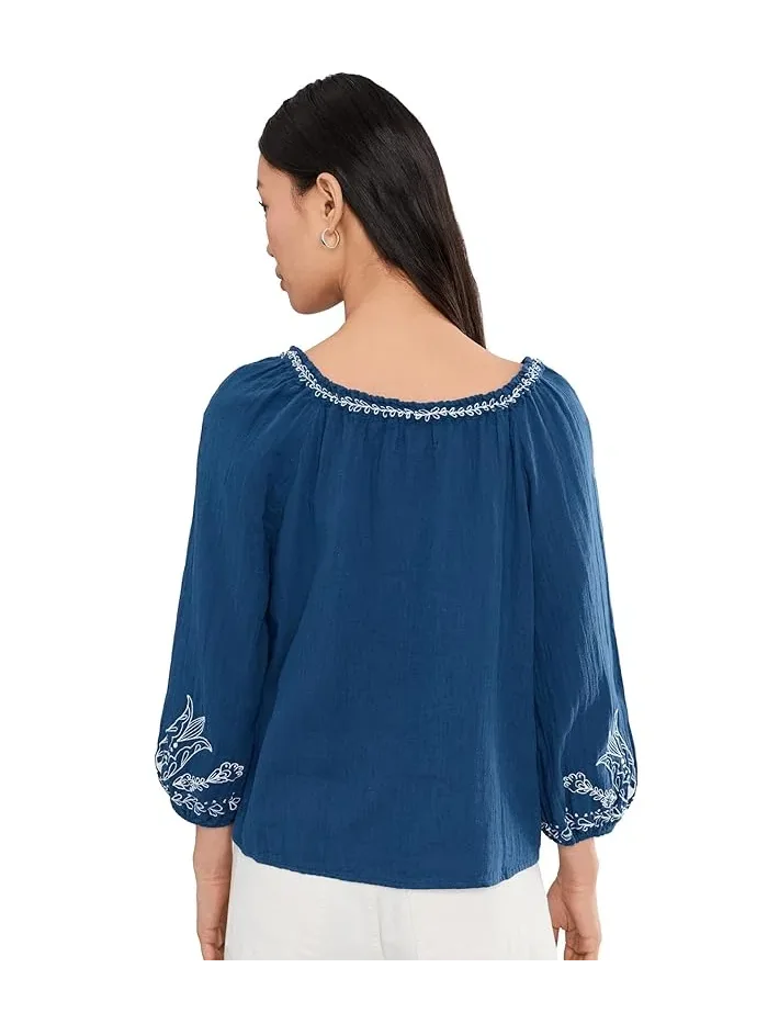 Блуза с вышивкой Petite 3/4 Sleeve Woven Top Liverpool Los Angeles — изображение 4 из 5, синий