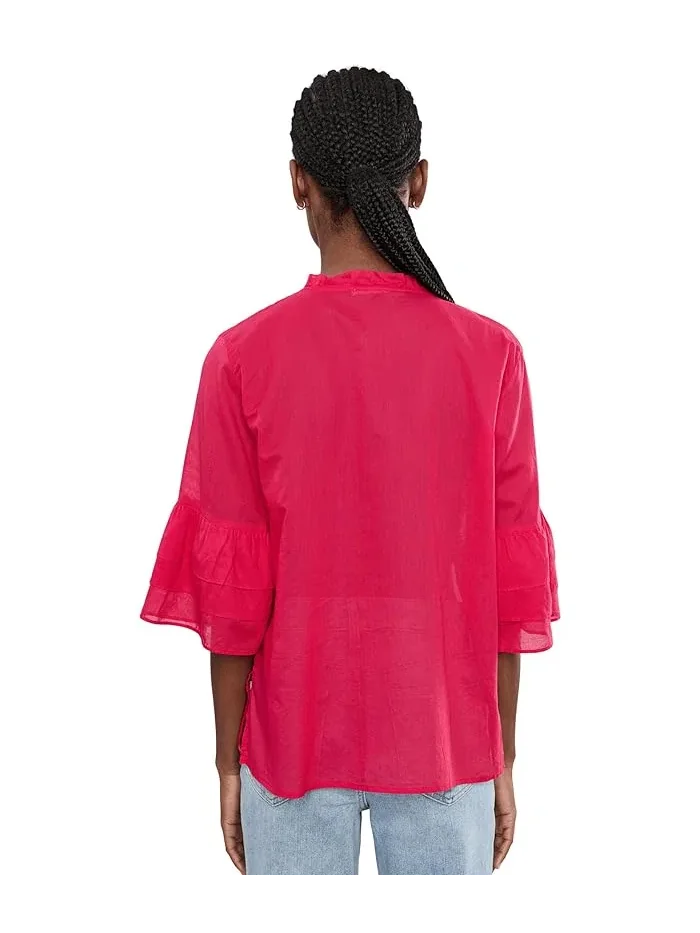 Блуза с воланами и вышивкой Ruffle Sleeve Blouse Soline Johnny Was — изображение 4 из 5, розовый