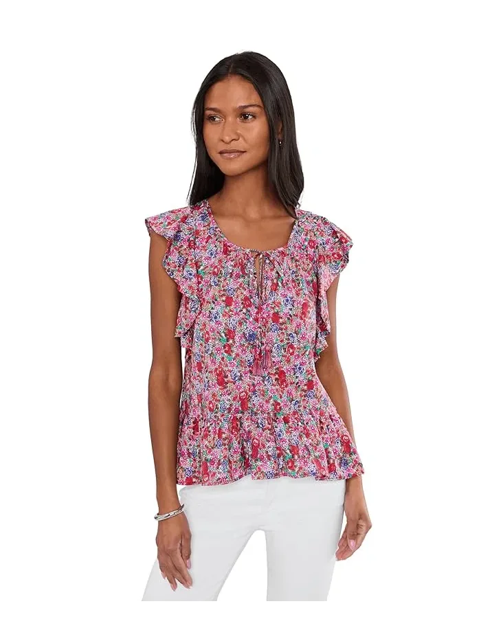 Блуза с воланами и завязками Flutter Sleeve Peplum Woven Top with Ties Liverpool Los Angeles, Nautical Stripe, мульти