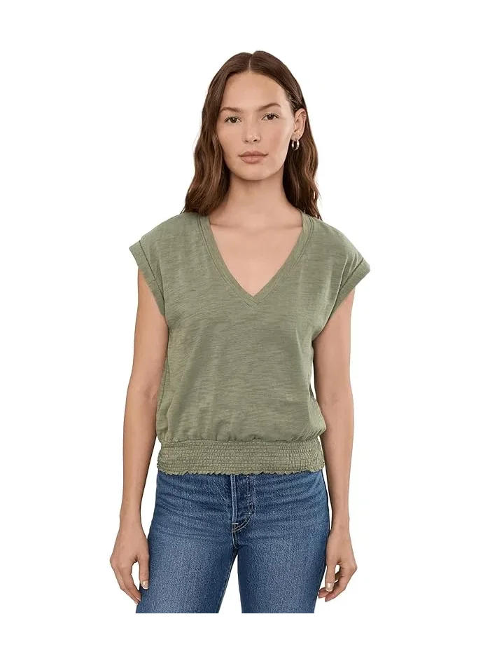 Блуза V-образным вырезом Smocked Hem V-Neck Lilla P — изображение 1 из 5, шалфейный