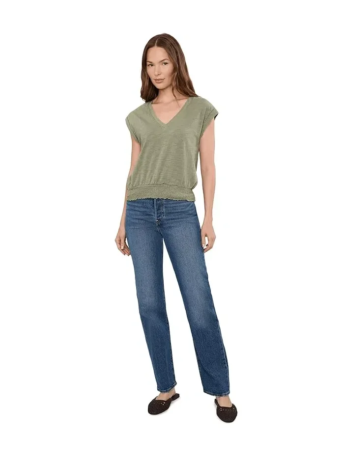 Блуза V-образным вырезом Smocked Hem V-Neck Lilla P — изображение 2 из 5, шалфейный