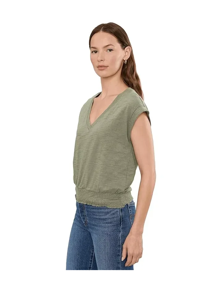 Блуза V-образным вырезом Smocked Hem V-Neck Lilla P — изображение 3 из 5, шалфейный