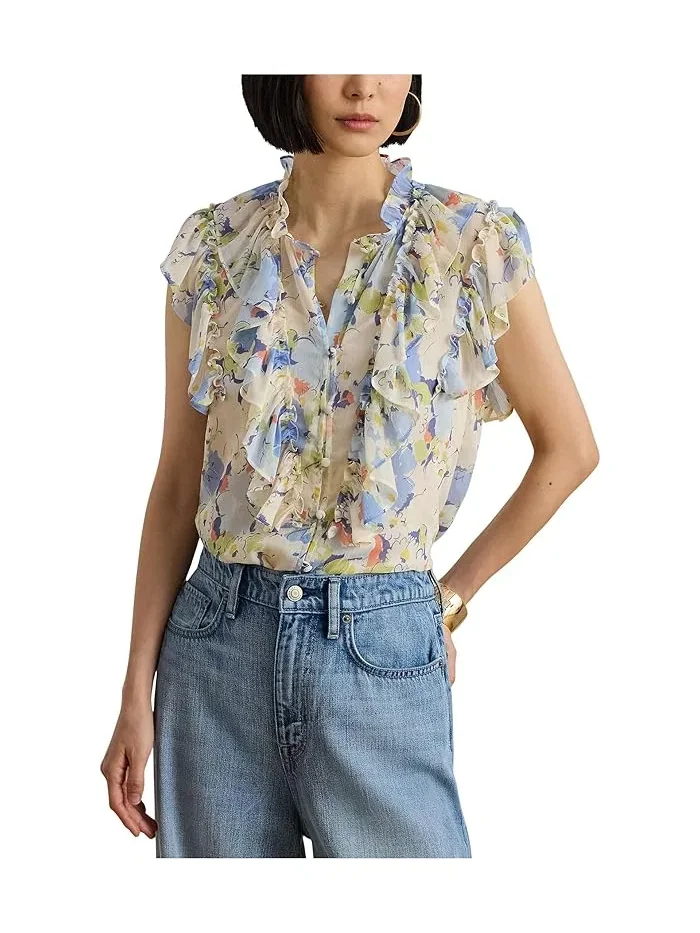 Блуза с воланами Floral Ruffle-Trim Georgette Shirt Lauren Ralph Lauren