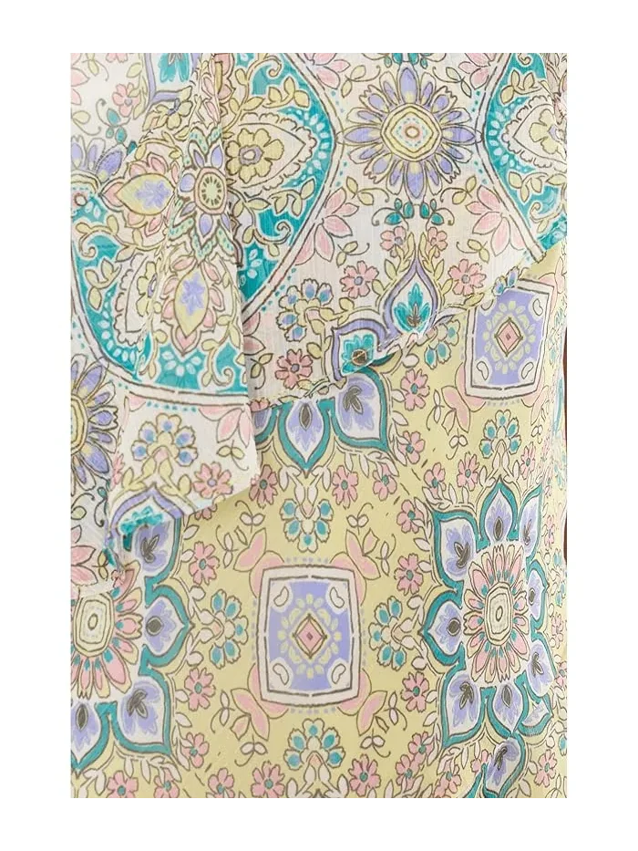 Блуза с рукавами-крыльями Flutter Sleeve Draped Woven Liverpool Los Angeles — изображение 5 из 5, кремовый мульти