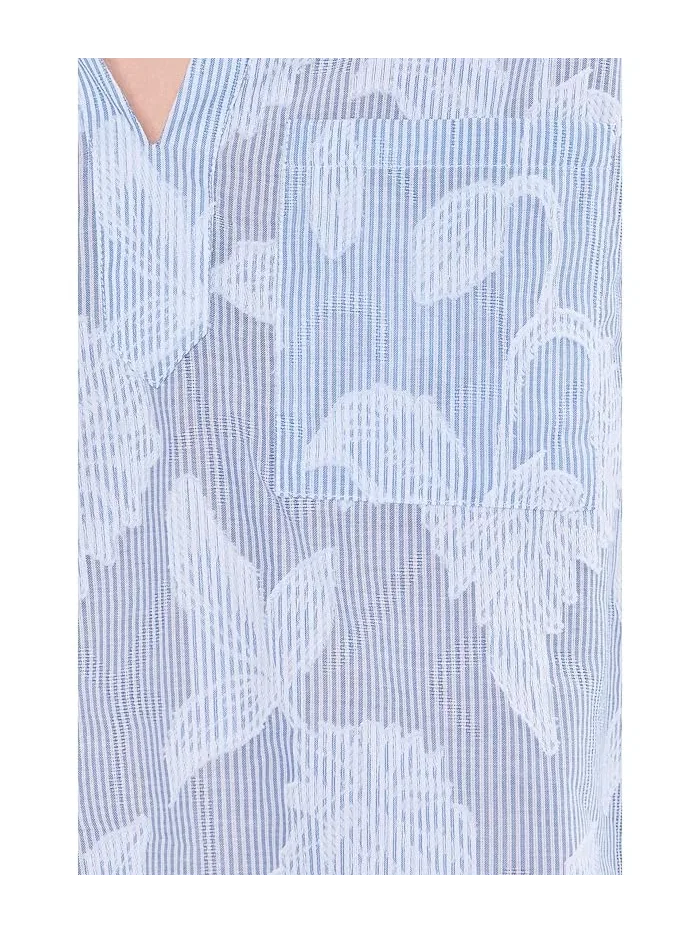 Блуза с жаккардовым узором Sky Striped Jacquard Top NIC+ZOE — изображение 5 из 5, синий мульти