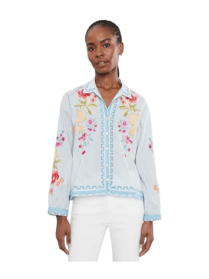 Блуза с вышивкой Open Neck Shirt Angela Johnny Was, Isara Stripe