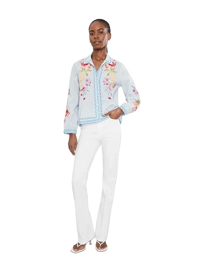 Блуза с вышивкой Open Neck Shirt Angela Johnny Was, Isara Stripe — изображение 2 из 5, полоса
