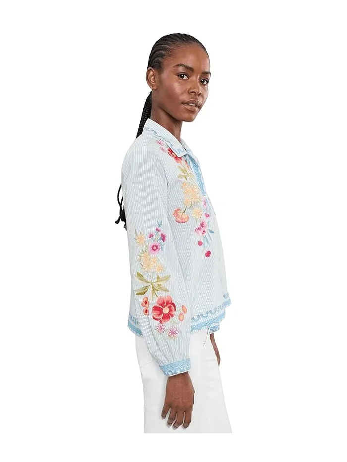 Блуза с вышивкой Open Neck Shirt Angela Johnny Was, Isara Stripe — изображение 3 из 5, полоса