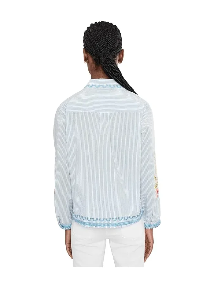 Блуза с вышивкой Open Neck Shirt Angela Johnny Was, Isara Stripe — изображение 4 из 5, полоса
