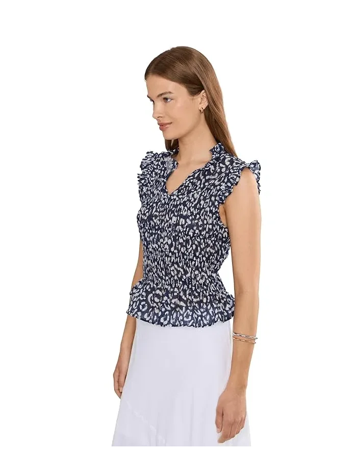 Блуза с леопардовым принтом Petite Leopard Sketch Smocked Top NIC+ZOE — изображение 3 из 5, индиго мульти