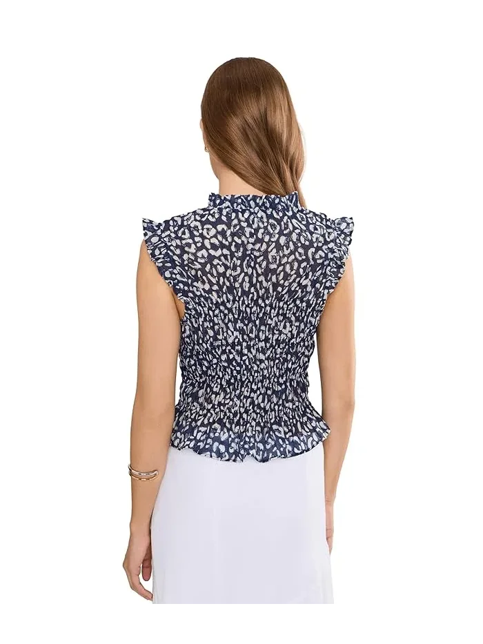 Блуза с леопардовым принтом Petite Leopard Sketch Smocked Top NIC+ZOE — изображение 4 из 5, индиго мульти