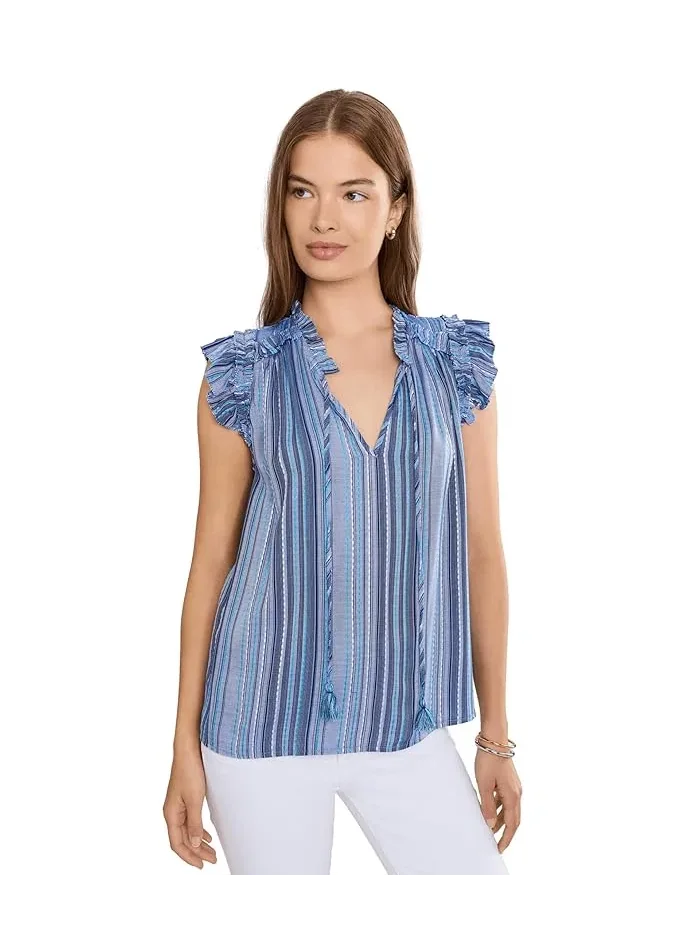 Блуза с воланами и рукавами-крылышками Petite Flutter Sleeve Ruffled Woven Top Liverpool Los Angeles — изображение 1 из 5