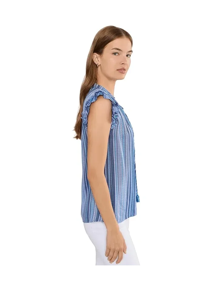 Блуза с воланами и рукавами-крылышками Petite Flutter Sleeve Ruffled Woven Top Liverpool Los Angeles — изображение 3 из 5