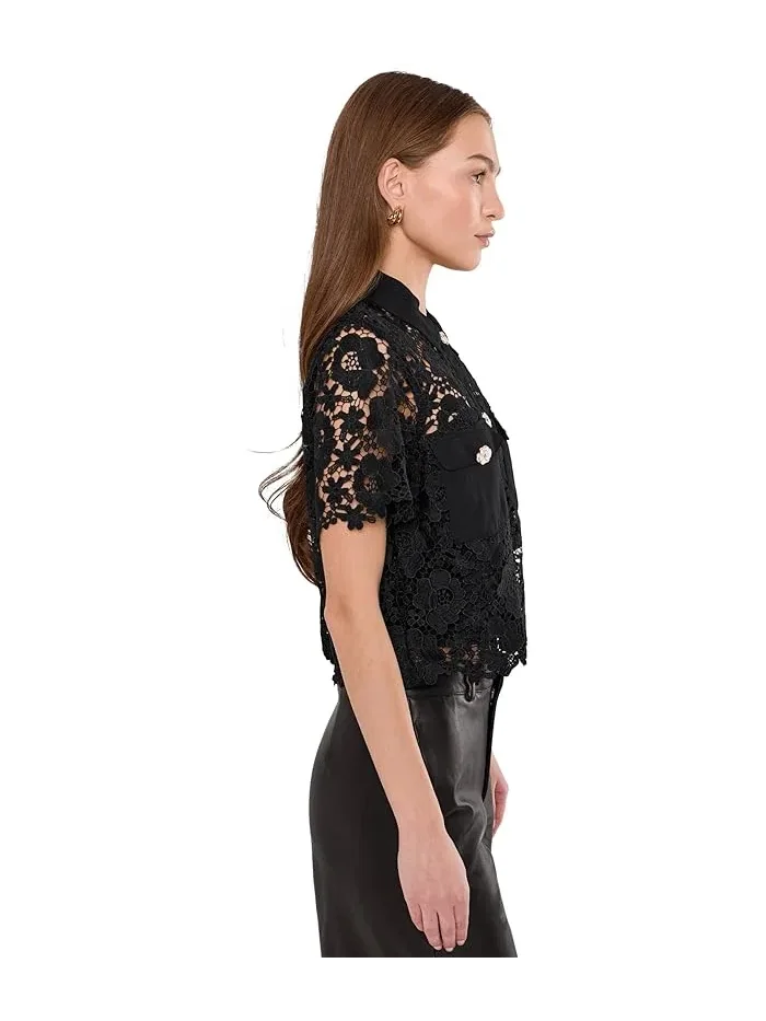 Блузка кружевная с коротким рукавом Patch Pocket CeCe — изображение 3 из 5, насыщенный черный
