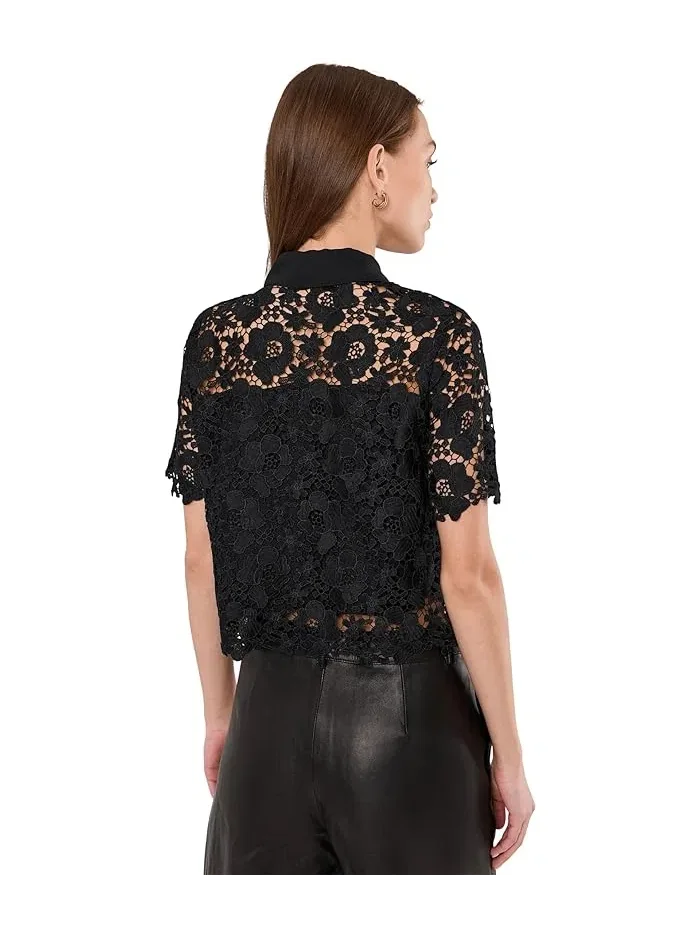 Блузка кружевная с коротким рукавом Patch Pocket CeCe — изображение 4 из 5, насыщенный черный