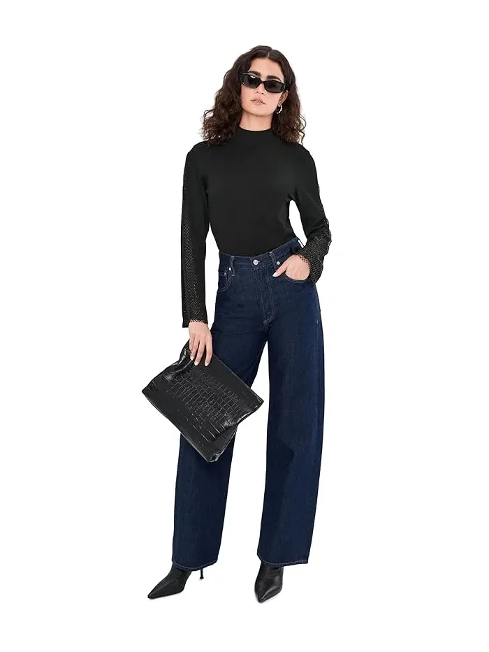 Блуза с воротником-стойкой и колокольчиками стразами Vince Camuto — изображение 2 из 5, белый