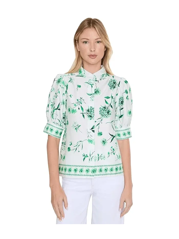Блуза с потайной планкой Cotton Sateen Hidden Placket CeCe — изображение 1 из 5, келли-зеленый