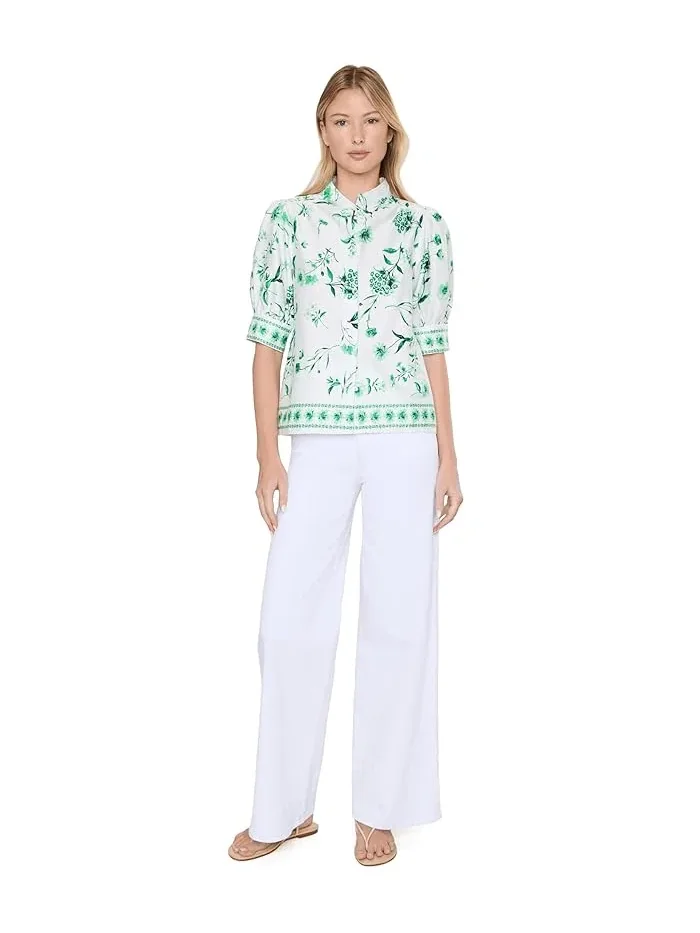 Блуза с потайной планкой Cotton Sateen Hidden Placket CeCe — изображение 2 из 5, келли-зеленый