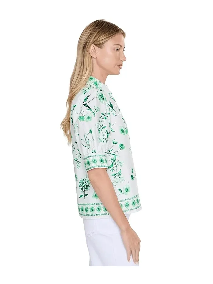 Блуза с потайной планкой Cotton Sateen Hidden Placket CeCe — изображение 3 из 5, келли-зеленый