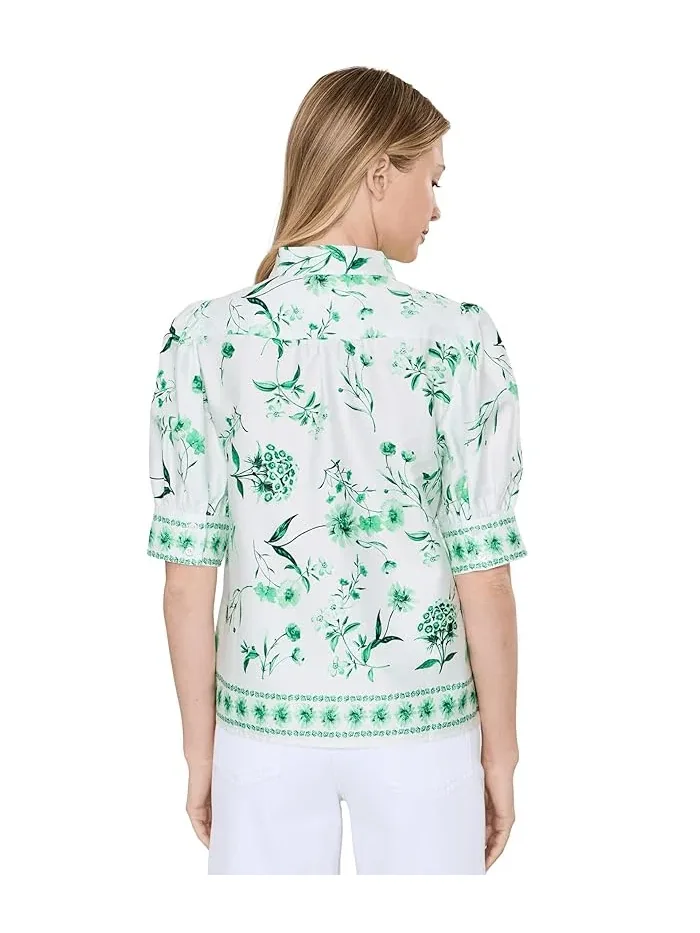 Блуза с потайной планкой Cotton Sateen Hidden Placket CeCe — изображение 4 из 5, келли-зеленый