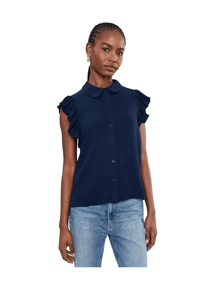 Блуза с воротником и рукавами-крыльями Classic Navy, CeCe — изображение 1 из 5, темно-синий