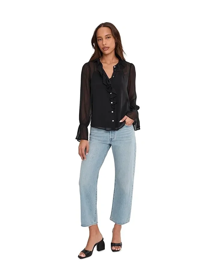Блузка с воланами Liverpool Los Angeles Long Sleeve Ruffle Front Woven Shirt — изображение 2 из 5, черный