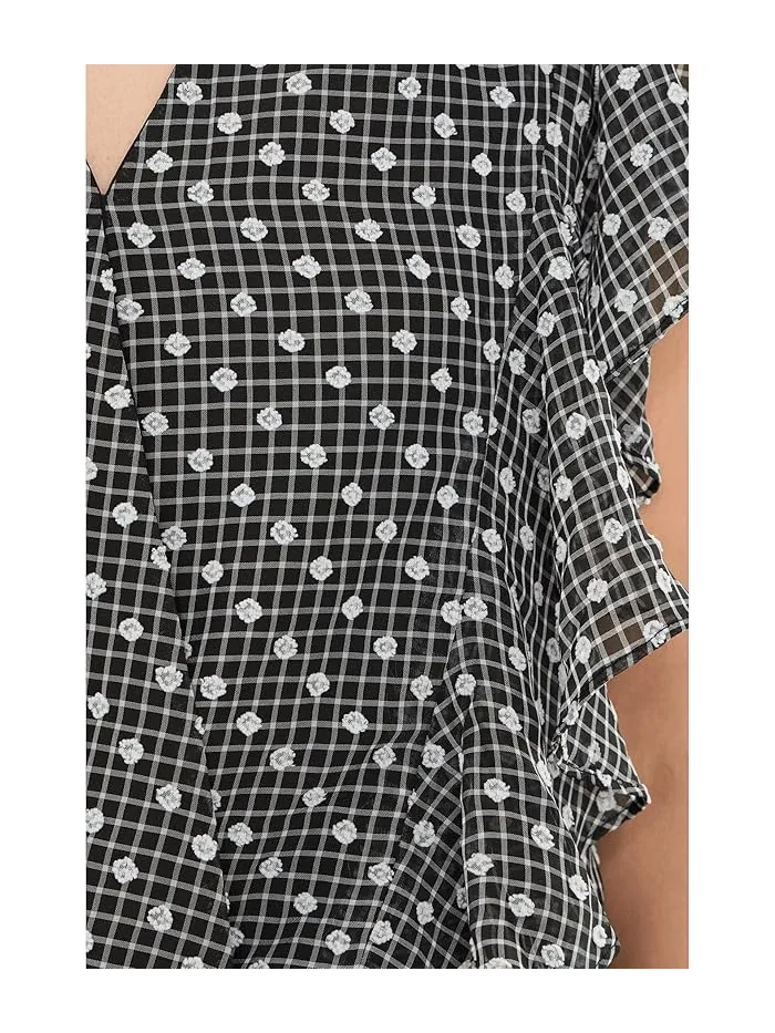 Блуза с рюшами короткими рукавами Liverpool Los Angeles Black/White Plaid — изображение 5 из 5, белый
