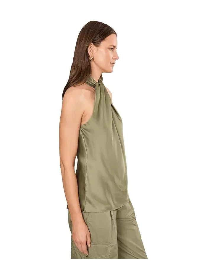 Блуза с запахом халтер Twist-Front Charmeuse Halter Blouse Lauren Ralph Lauren — изображение 3 из 5, бежевый