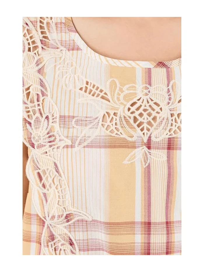 Блуза с вышивкой Petite Cap Sleeve Dolman Embroidered Woven Top Liverpool Los Angeles — изображение 5 из 5, желтый кремовый