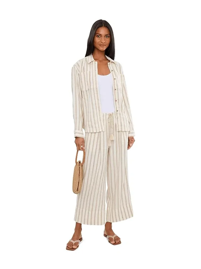 Рубашка с поясом в полоску Petite Belted Stripe Liverpool Los Angeles — изображение 2 из 5, кремовый/бежевый