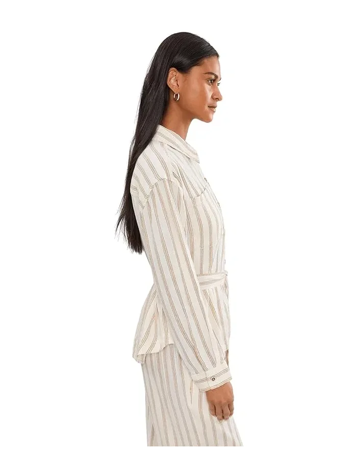 Рубашка с поясом в полоску Petite Belted Stripe Liverpool Los Angeles — изображение 3 из 5, кремовый/бежевый